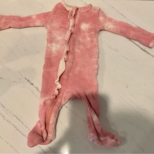 Spearmint Love waffle pink ruffle zip footie